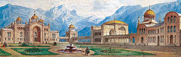 Entwurf eines Byzantinischen Palastes, Aquarell von G. Dollmann,1869